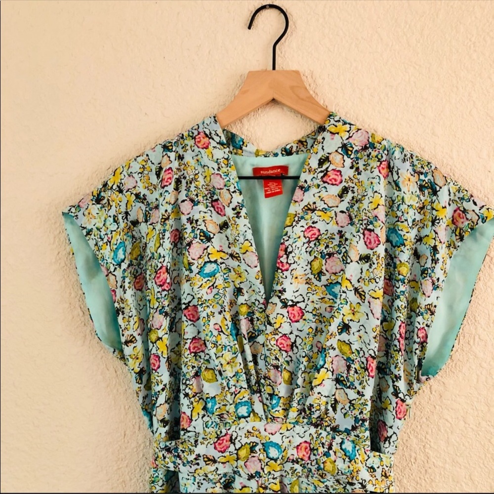 Sundance silk light blue floral tie waist dress size 14 - Picture 2 of 14